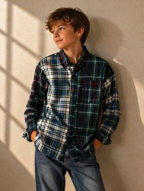 Gap | Plaid Button-Down Shirt for Kids - Green Multi, Size L (10)